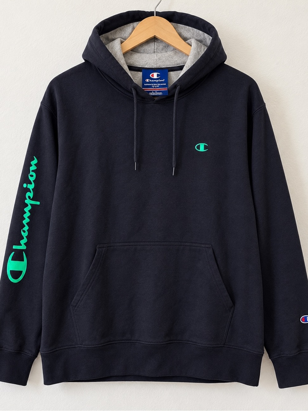 Champion Powerblend Navy Embroidered Logo Fleece Hoodie Sweatshirt XL NWT